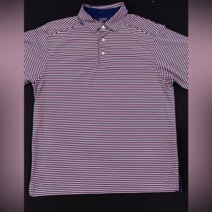 Roundtree & Yorke Navy and Pink Striped Polo Shirt